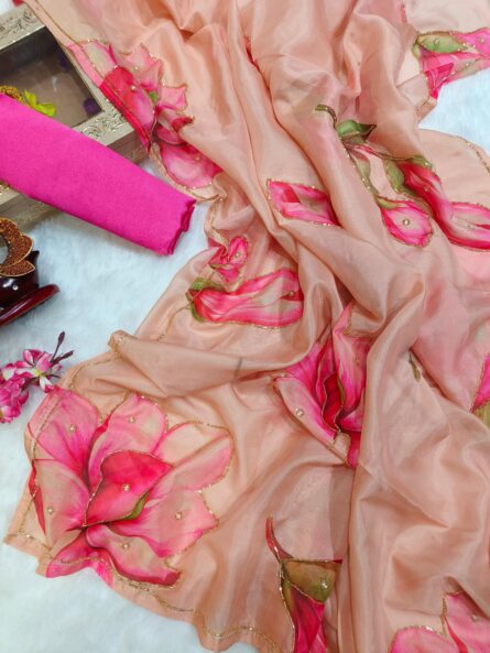 Beautiful floralprint with Katdana handwork - Image 4