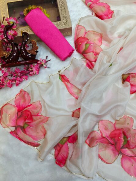 Beautiful floralprint with Katdana handwork - Image 7