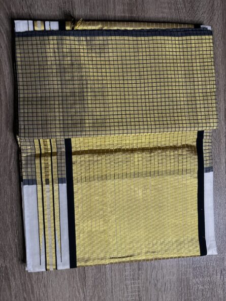 AC179 ,Handloom Set Saree in gold and black - Image 3