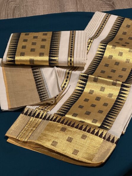 AC160  ,Super Premium Balaramapuram Handloom Unakkupavu Cotton Set Mundu with Black Temple Border - Image 2