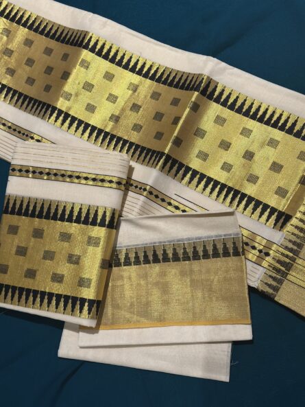 AC160  ,Super Premium Balaramapuram Handloom Unakkupavu Cotton Set Mundu with Black Temple Border - Image 5