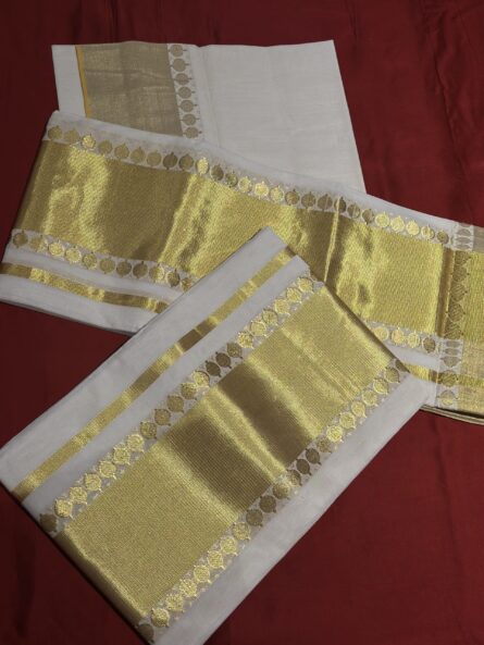 AC161  ,Super Premium Balaramapuram Handloom Unakkupavu Cotton Set Mundu with Coin Border - Image 6