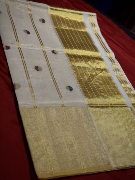 Super Premium 4 x 8 inch Pure Unakkapavu Balaramapuram Handloom Saree with Colour weaved Polka - Image 2