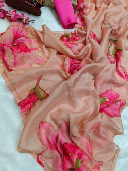 Beautiful floralprint with Katdana handwork - Image 9