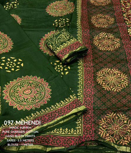 Premium Hand Block Printed Ajrakh Saree - Image 4