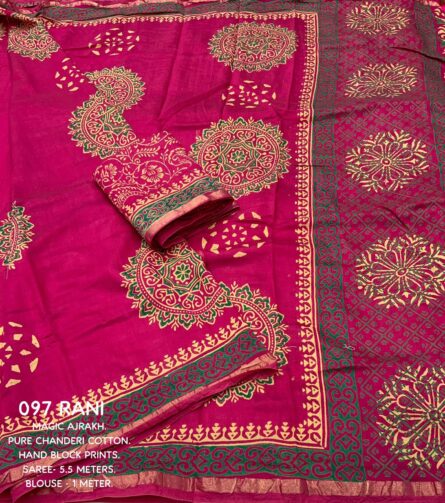 Premium Hand Block Printed Ajrakh Saree - Image 5