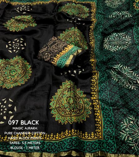 Premium Hand Block Printed Ajrakh Saree - Image 9