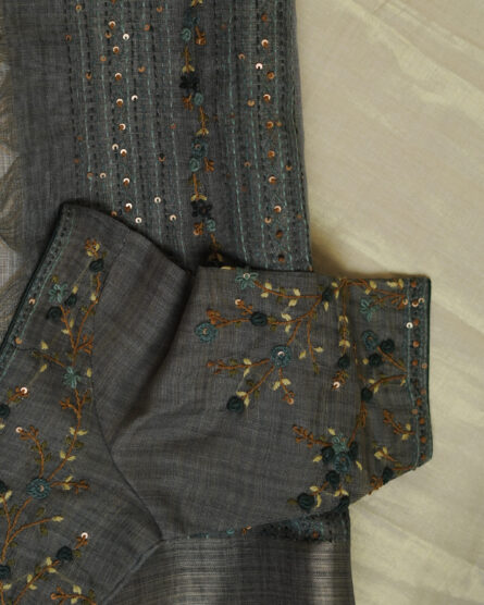 Tissue blend linen saree with heavy blouse - Image 5