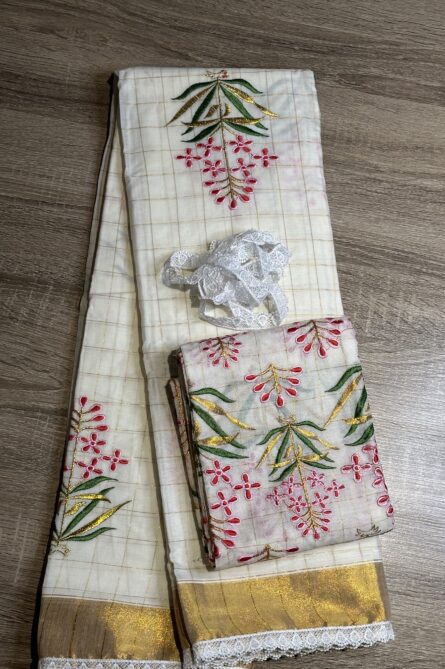 Embroidery Checks Saree - Image 2