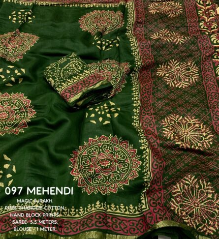 Premium Hand Block Printed Ajrakh Saree - Image 7