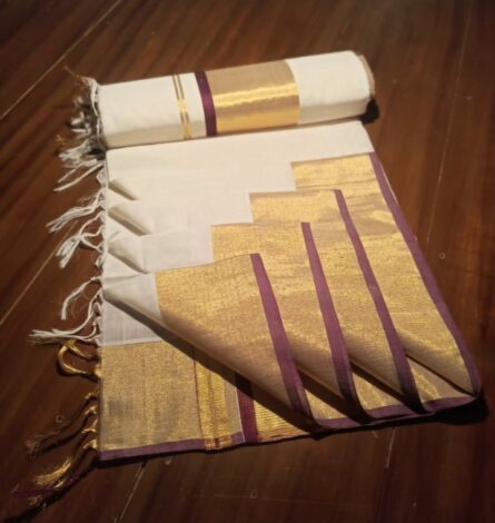 AC116  ,Pure Handloom Cotton (Parrot Green/Pink/Brown/ Blue) Kara Saree – 4-Inch Border - Image 9