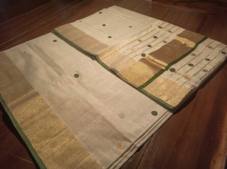 Pure Handloom Tissue Polka Dot Saree Olive Green – With Blouse - Image 5