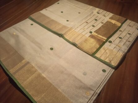 Pure Handloom Tissue Polka Dot Saree Olive Green – With Blouse - Image 4