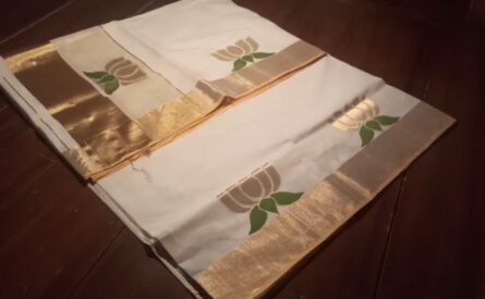 PURE HANDLOOM COTTON LOTUS SAREE - Green - Image 5