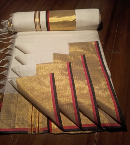 AC116  ,Pure Handloom Cotton (Parrot Green/Pink/Brown/ Blue) Kara Saree – 4-Inch Border - Image 6