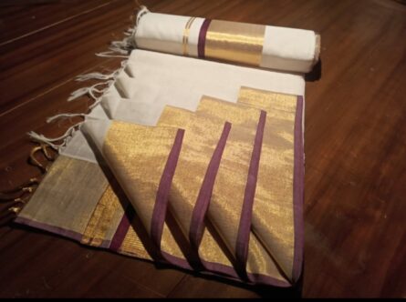 AC116  ,Pure Handloom Cotton (Parrot Green/Pink/Brown/ Blue) Kara Saree – 4-Inch Border - Image 8