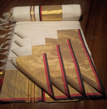 AC116  ,Pure Handloom Cotton (Parrot Green/Pink/Brown/ Blue) Kara Saree – 4-Inch Border - Image 5