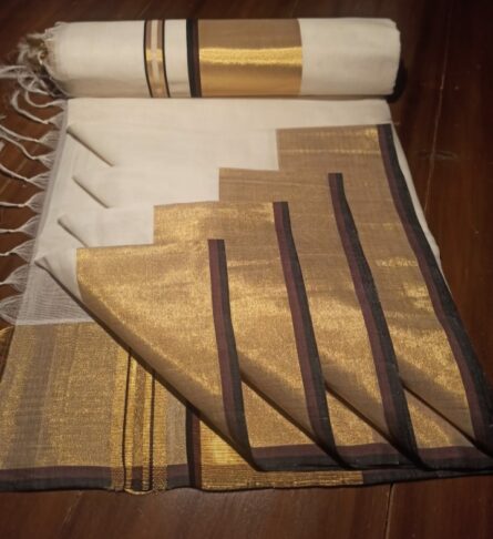 AC116  ,Pure Handloom Cotton (Parrot Green/Pink/Brown/ Blue) Kara Saree – 4-Inch Border - Image 10