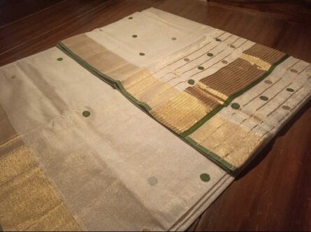 Pure Handloom Tissue Polka Dot Saree Olive Green – With Blouse - Image 3