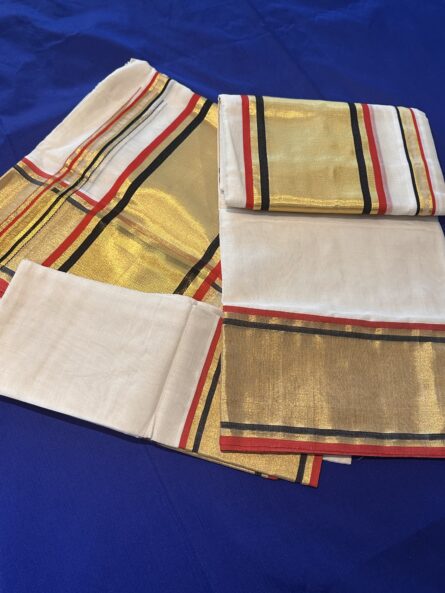 Pure Handloom Cotton Set Mundu – Black & Red with Blouse - Image 7