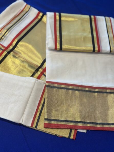 Pure Handloom Cotton Set Mundu – Black & Red with Blouse - Image 8