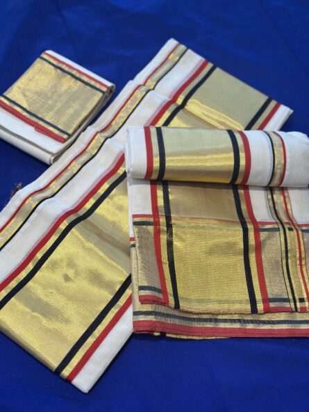 Pure Handloom Cotton Set Mundu – Black & Red with Blouse - Image 4