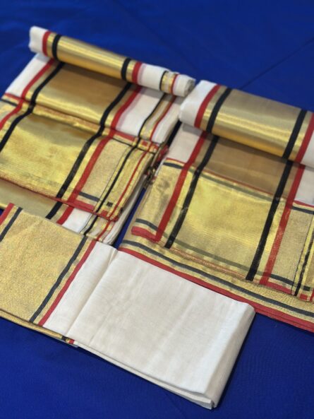 Pure Handloom Cotton Set Mundu – Black & Red with Blouse - Image 3