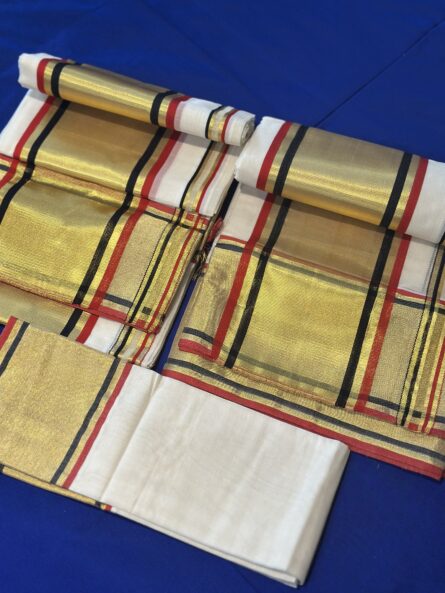 Pure Handloom Cotton Set Mundu – Black & Red with Blouse - Image 2