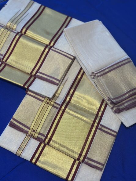 Pure Handloom Tissue Maroon Set Mundu with Blouse - Image 8
