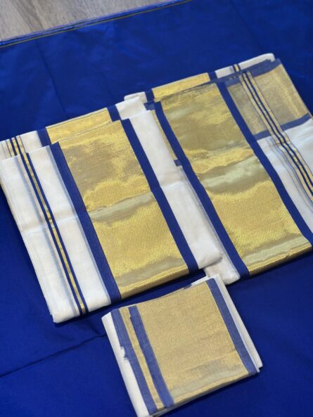 AC133  ,Pure Handloom Cotton Blue Kara Set Mundu - Image 6