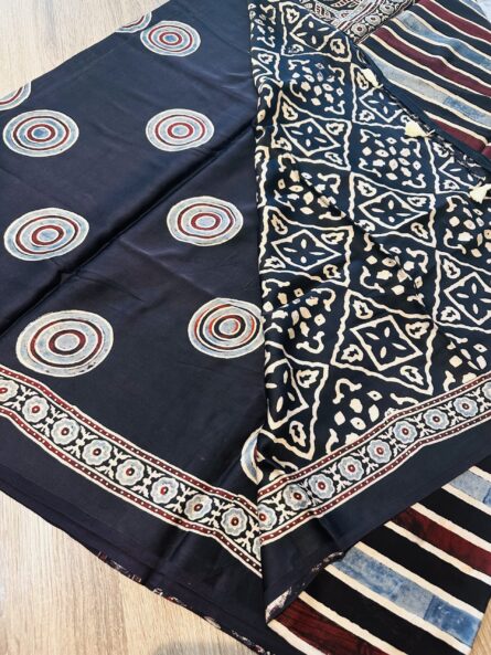 AC253   ,AJRAKH HANDBLOCK MODAL SILK SAREE - Image 6