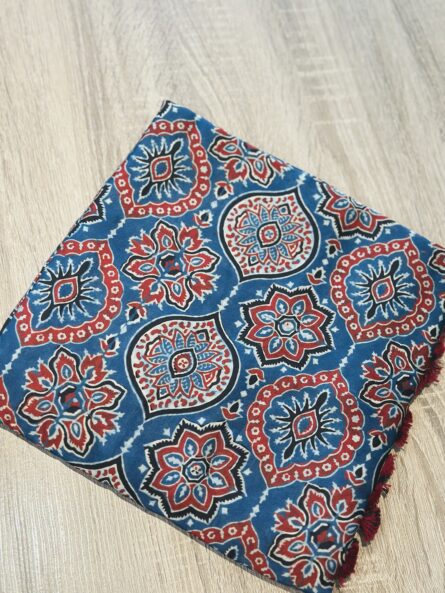 Ajrakh Hand Block Printed Saree in Premium Modal Silk - Image 2