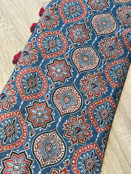 Ajrakh Hand Block Printed Saree in Premium Modal Silk - Image 5