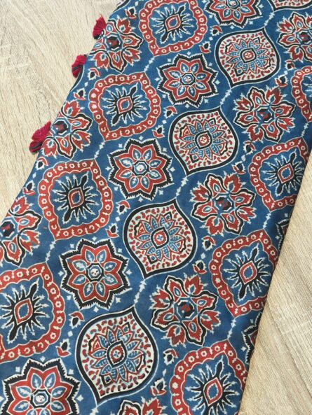 AC252   , Ajrakh Hand Block Printed Saree in Premium Modal Silk - Image 5