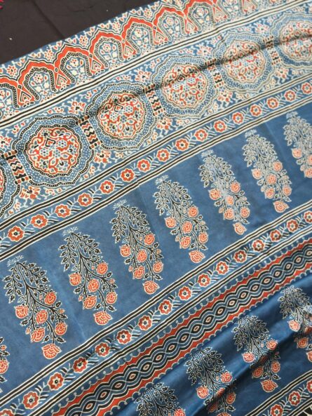 Ajrakh Hand Block Printed Saree in Premium Modal Silk - Image 4