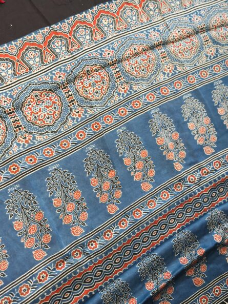 Ajrakh Hand Block Printed Saree in Premium Modal Silk - Image 5