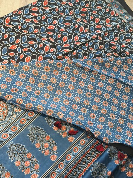Ajrakh Hand Block Printed Saree in Premium Modal Silk - Image 6
