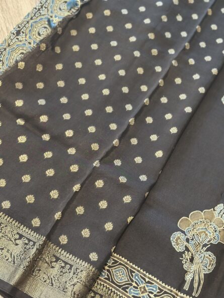 AC250 ,Ajrakh Dola Silk Handcrafted Saree in Premium Modal Silk - Image 8