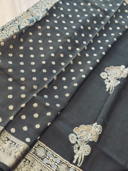 AC250 ,Ajrakh Dola Silk Handcrafted Saree in Premium Modal Silk - Image 7