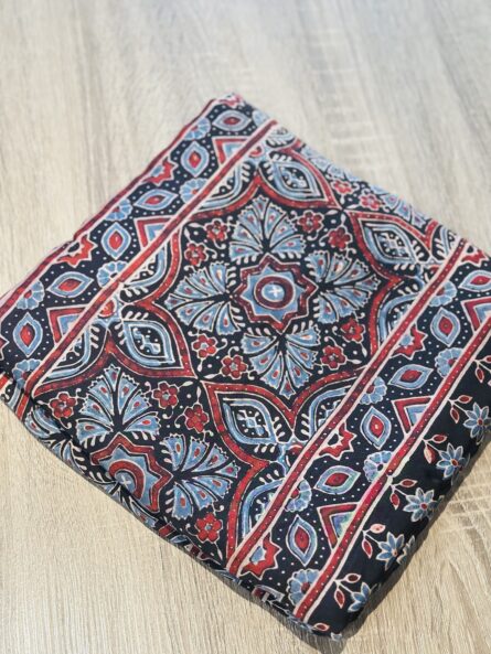 Ajrakh Hand Block Printed Saree in Premium Modal Silk - Image 2