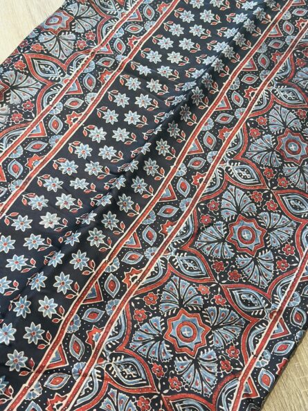 Ajrakh Hand Block Printed Saree in Premium Modal Silk - Image 5