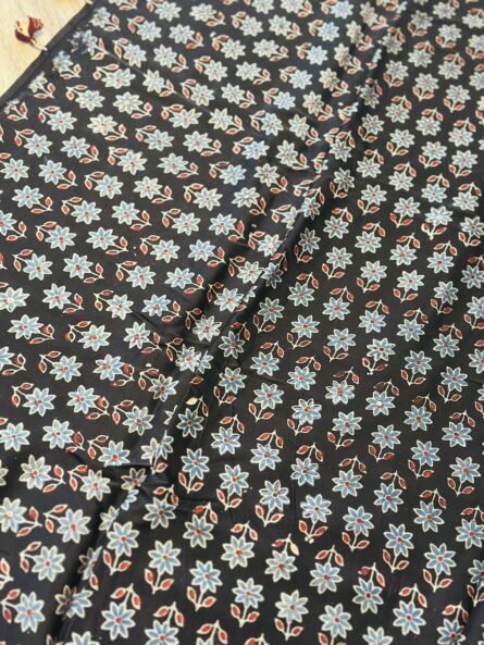 Ajrakh Hand Block Printed Saree in Premium Modal Silk - Image 6