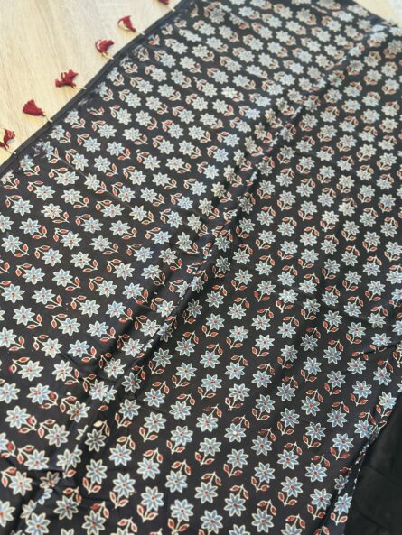 Ajrakh Hand Block Printed Saree in Premium Modal Silk - Image 7