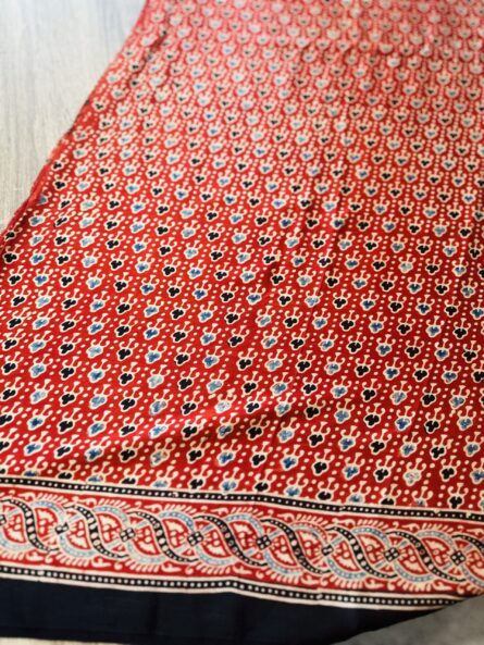 AC243 ,Ajrakh Hand Block Printed Saree in Premium Modal Silk - Image 7