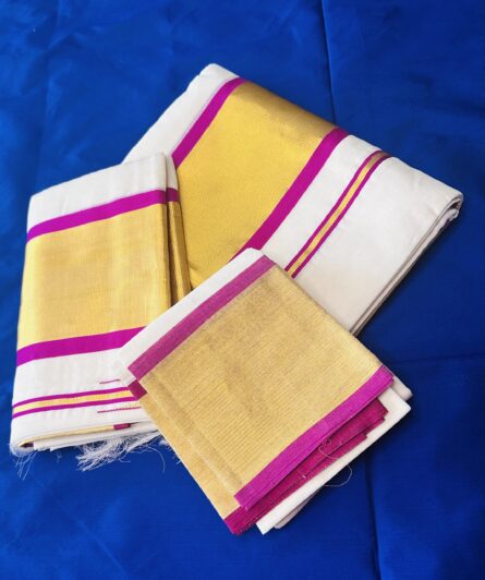 AC125 ,Pure Handloom Cotton Vadarmalli Kara Set Mundu - Image 4