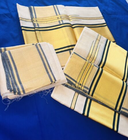 AC124 ,Pure Handloom Tissue Bottle Green Set Mundu – With Blouse - Image 4