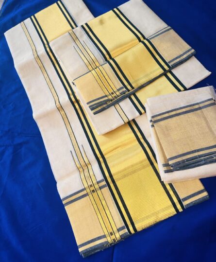 AC124 ,Pure Handloom Tissue Bottle Green Set Mundu – With Blouse - Image 5