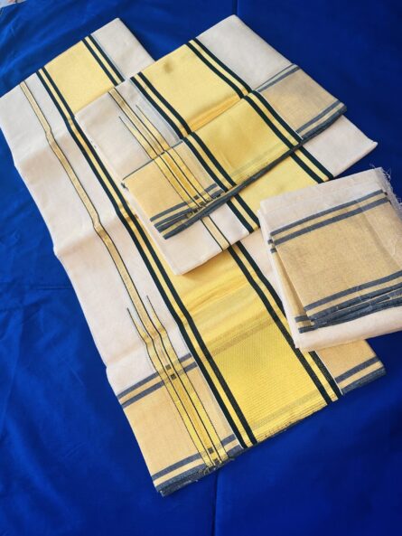 AC124 ,Pure Handloom Tissue Bottle Green Set Mundu – With Blouse - Image 6