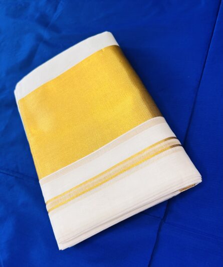 Pure Handloom Tissue Single Set Mundu – 5-Inch Border - Image 5