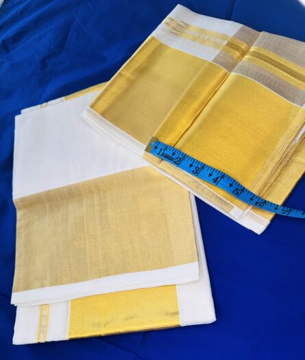 Pure Handloom Tissue Single Set Mundu – 5-Inch Border - Image 4
